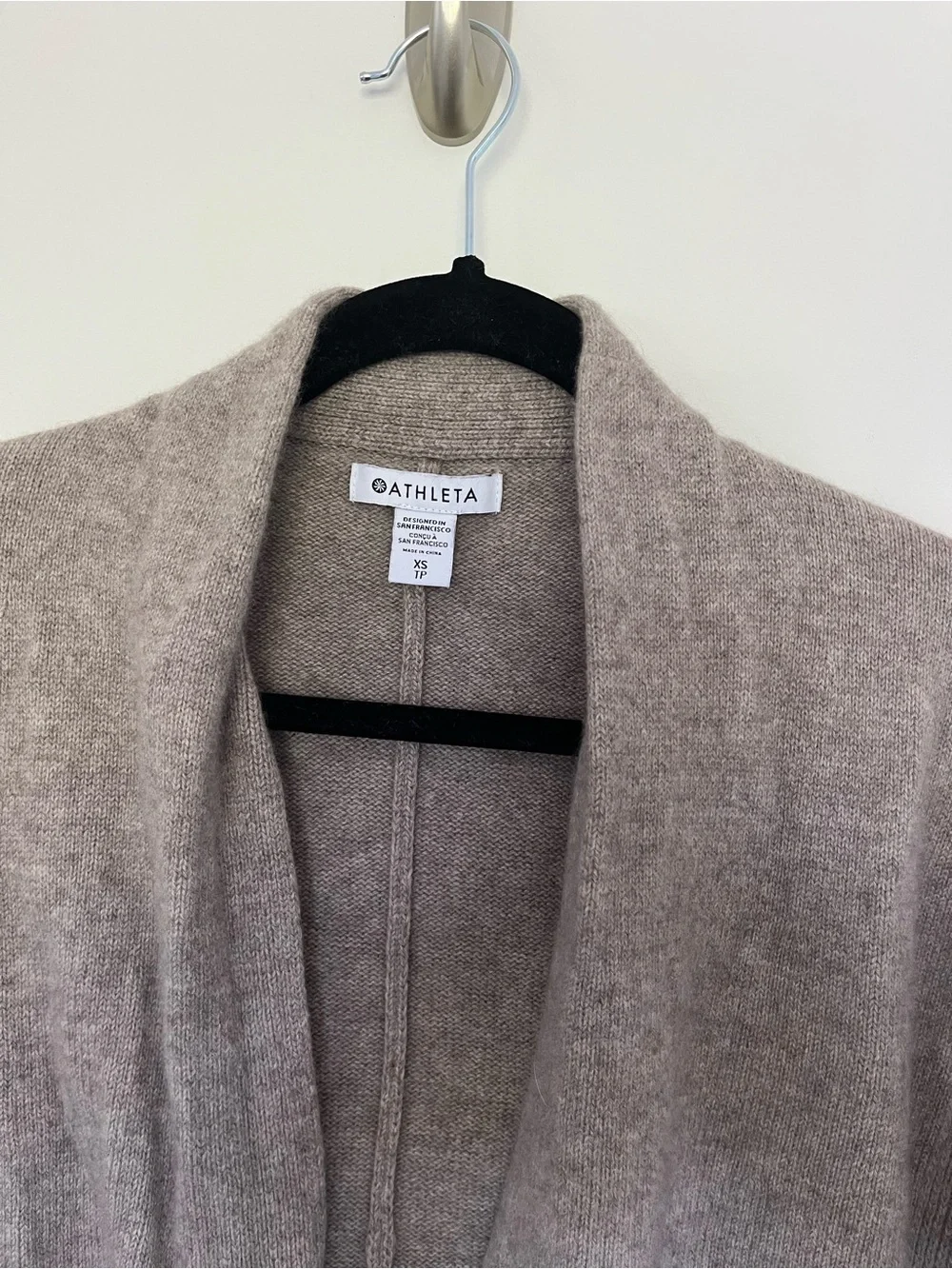 Athleta Taupe Long Open-Front Cardigan with Pockets - Picture 2 of 4